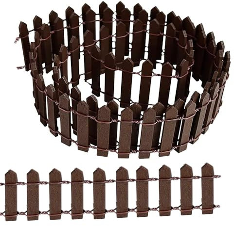 Recinzione da giardino in miniatura, 3 x 90 cm, piccola staccionata in legno flessibile in miniatura, per micro paesaggi per vasi di fiori e decorazioni per giardini fatati (caffè)