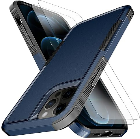 KaiMai iPhone 12/12 Pro Case, Heavy Duty Full-Body Shockproof, [10 FT Military Grade Drop Protection], [Non-Slip], [2 pcs TPE HD Screen Protector], Blue