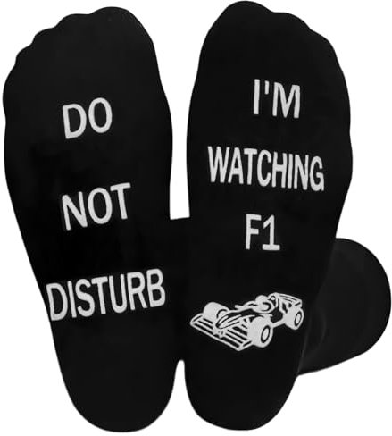 OMCGG Calzini divertenti, F1, con scritta in lingua inglese Do not Disturb I'm watching F1 Formula 1, in cotone, colore nero, regalo per Natale, compleanno, San Valentino, per uomini e ragazzi, Nero