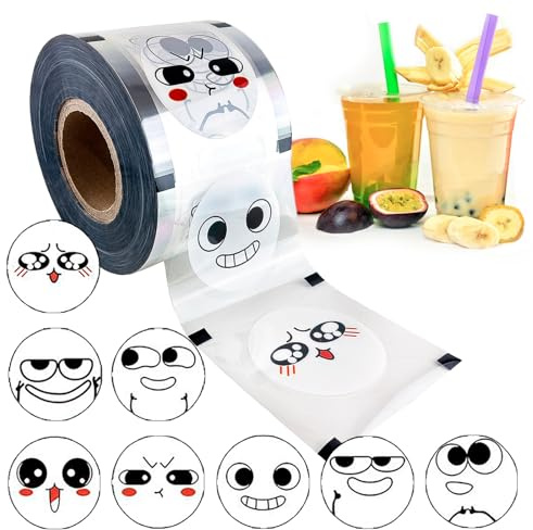 ALDKitchen Cup Sealing Film Black and White Funny Faces | 8 Patterns | Seals 3304 Cups per Roll | 90mm-105mm | Compatible with PP, PET, and Paper Cups