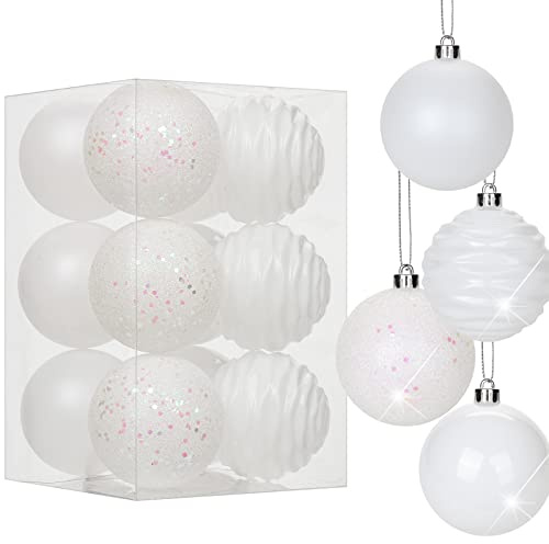 Set de 12 bolas de Navidad de 8 cm, adornos de árbol de Navidad de plástico con anilla para colgar, decoración de árbol de Navidad para bodas, festividades, fiestas, Navidad, Halloween, decoración del