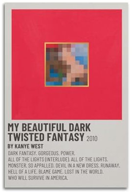 LYZYYW Kanye West My Beautiful Dark Twisted Fantasy-Leinwand-Kunstalbum, Poster, Hip-Hop-Künstler, Leinwand, Gemälde, Album, Ölgemälde, Dekoration, Teenager, Zuhause, Büro, 60 x 90 cm, ungerahmt, 13