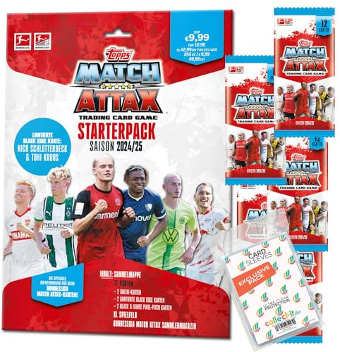 Bundle mit Topps Match Attax Bundesliga - 2024/2025-1 Starter + 5 Booster + Exklusive Collect-it Hüllen