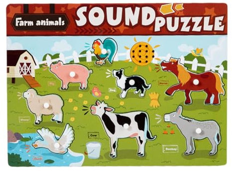 Sharplace Sound Puzzles Montessori Puzzle Kognition Entwicklung Cartoon Holz Peg Puzzle Kinder Puzzle für 2 3 4 5 Jahre alt Baby Geschenk, Tier