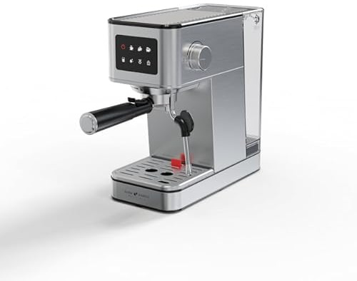 KeMar Kitchenware BARISTA DELICIOSO Siebträger Espressomaschine, 20 Bar, Touchdisplay, Milchaufschäumer, nur 13,5 cm breit,1,7 l (Silber)
