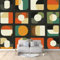 Fototapete Vlies Tapete Retro-Muster Quadrate Kreise 400 x 280 cm 3D Effekt Wandbild Vlies Wandtapete Moderne Wohnzimmer Mural Schlafzimmer Kinderzimmer TV Hintergrund Wand Dekora