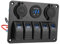 Pannello Interruttori a Bilanciere Marino a 5 Gruppi Pannello Interruttori Impermeabile in Lega di Alluminio 12V a 24V con Porte USB Voltmetro per Barche, e Veicoli (BLUE)