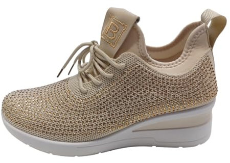 Laura Biagiotti Sneakers 8937 Elastischer Stoff mit Schnürsenkel und Nieten aus Memory-Schaum, beige, 41 EU