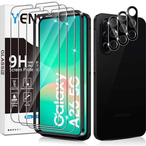Yenwen Schutzfolie für Samsung Galaxy A26 5G für Panzerglas, 3 Stück Displayschutz mit 3 Stück Kameraschutz für Samsung A 26, 9H Härte Schutzglas Handy Folie HD Klar Panzer Schutz Glas