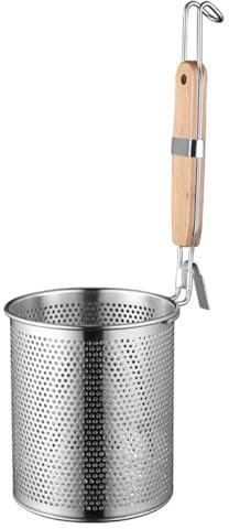 Passoire à nouilles passoire à pâtes en acier inoxydable à mailles fines 5,5x6 pouces avec poignée en bois et trou de suspension passoire à ramen de qualité alimentaire facile à laver panier à passoir