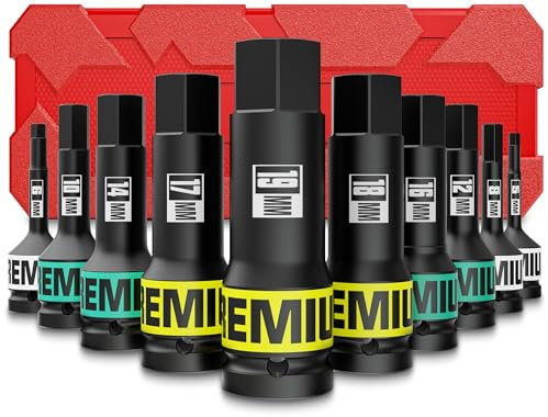 Aurlloct 1/2 Drive Impact Hex Bit Socket Set, 10 Piece Impact Allen Sockets, 5mm - 19mm Allen Key Sockets for Auto Repair Industrial Assembly Equipment Maintenance and DIY Enthusiasts Alike