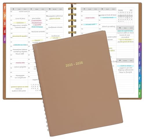 Leapig Agenda 2025 2026 Settimanale Diario Copertina Morbida Indice Marginale a Colori e Pagine Multifunzione Luglio 2025 - Giugno 2026 Intervalli di 30 Minuti planner in Italiano
