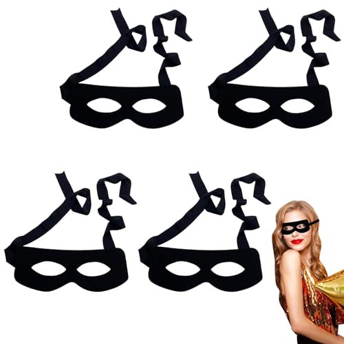 Cosplay Halbmaske Set – 4 Stück – Verstellbare Augenmaske für Halloween, Maskenball und Kostümpartys – Schwarz
