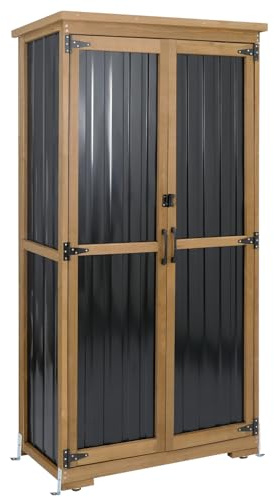 Outdoor Storage Cabinet Waterproof with Shelves, Small Storage Shed, Vertical Tall Patio Backyard Garden Storage Cabinet Tool Organizer for Outside