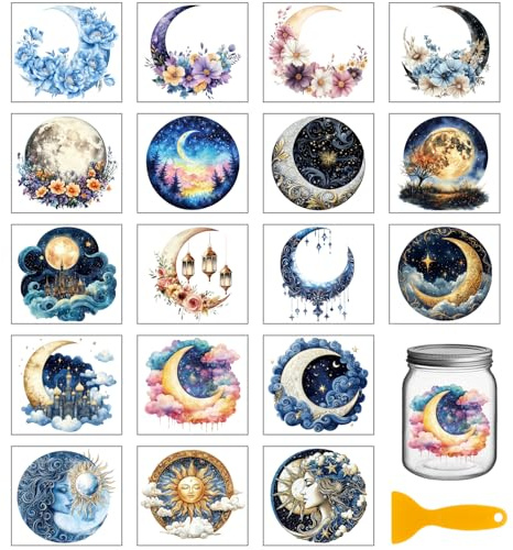 GLOBLELAND 18 Blatt 3.9x3.6 Zoll Magic Moon Rub On Transfer Bunte Blumen Vase Home Decals Pflanzen Blumen Tasse Transfer Aufkleber Für Möbel Vase Glas Kunsthandwerk Dekorationen