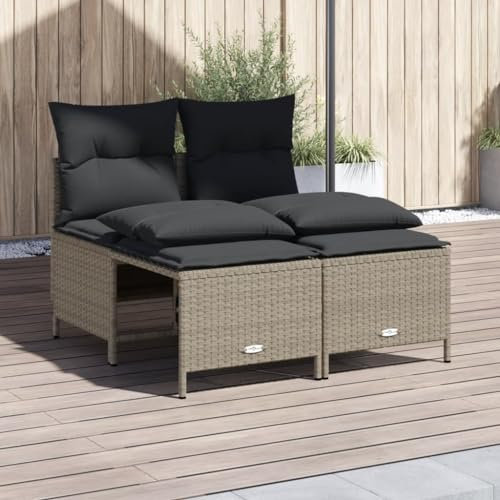 Homgoday 4-TLG. Garten-Sofagarnitur mit Kissen Gartenlounge Gartenmöbel Gartensofa Set Balkonmöbel Loungemöbel Sitzgruppe für Balkon Hellgrau Poly Rattan
