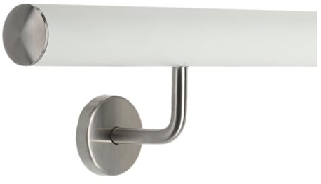 TIBU Handlauf weiß 30-600cm Treppengeländer aus Edelstahl mit gewinkelte Handlaufhalter, Länge 200 cm mit 3 Halter und leicht gewölbte Kappe