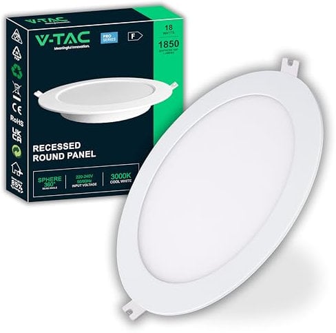 V-TAC Pannello LED Piccolo da Incasso Rotondo 18W - Chip Samsung - Diametro 220 mm - 1850 Lumen - IP20 - per Soffitto, Casa, Ufficio - Mini Plafoniera Lampada - Luce Bianca Calda 3000K