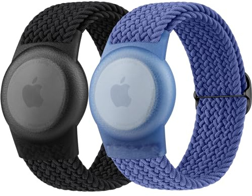 Wanme 2 Stück Armband Kinder für Airtag Hülle, Anti-Lost Nylon Schutzhülle | Apple AirTag Schutzhülle , Gewebte Elastische Verstellbare Schutzhülle mit Armband für AirTag, für Senioren und Kinder
