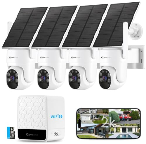 yeewise Solar Security Cameras Wireless Outdoor, 4 Cam-Kit, No Subscription, 4MP Home Security Cameras System with 360° Pan & Tilt, Color Night Vision, Motion Detection, Local Storage, 5G & 2.4G WiFi