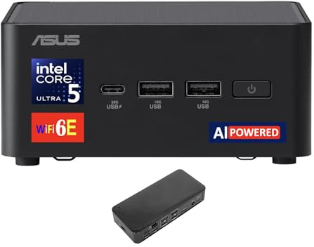 ASUS NUC AI Powered Mini Desktop (Intel Ultra 5-135H, No OS, 64GB DDR5, 8TB PCIe SSD, 2 Thunderbolt 4, WiFi 6E, Bluetooth 5.3, 120W PSU, RJ-45, 2 HDMI, Win 11 Pro) w/USB-C Dock