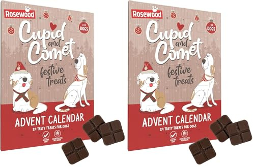 Rosewood Adventskalender für Hunde mit Carob Leckerlis – Kakao und glutenfreie Hundesnacks – Weihnachtliche Kalenderform mit täglichen Belohnungen (Packung mit 2)