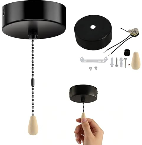 1Pcs Black Pull Cord Light Switch Bathroom, Bathroom Pull Cord Ceiling Switch For Bathroom, For Ceiling Light, For Bathroom, Bedroom, Kitchen, Living Room, Corridor