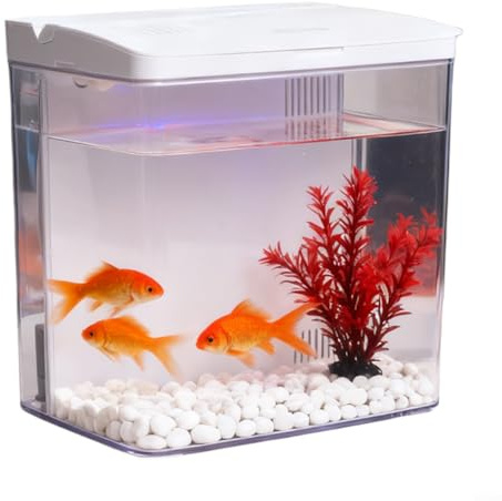 Kleines Glas-Aquarium, 8 l, mit Filter und Licht, All-in-One Desktop-Glas-Fischtank-Set, mit Pumpe für Goldfische, Betta, Garnelen, Weiß (weiß)