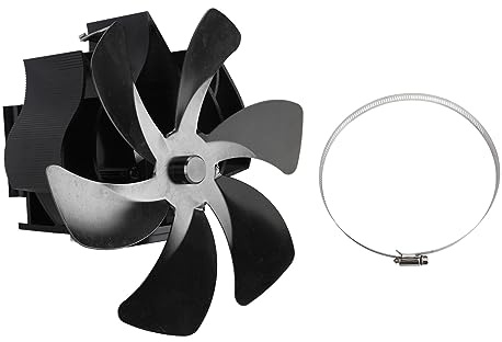 PODSJD Ventilateur pour Poêle à Bois 6 Lames en Aluminium - Alimenté par la Chaleur, Silencieux et Écologique, Montage Suspendu sur Conduit ou Cheminée - Optimise la Circulation d’Air (Noire)
