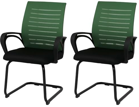 Mendler 2er-Set Konferenzstuhl HWC-K51 - grün, Gestell schwarz | Besucherstuhl, Freischwinger, Stoff/Textil, (250g/m²), FSC®