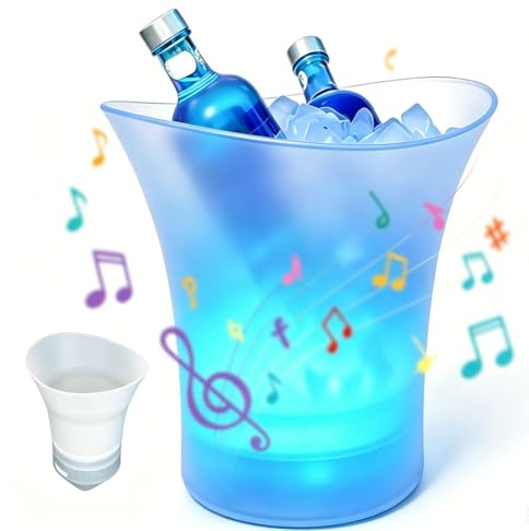 RANJIMA LED Eiskübel 5L mit Bluetooth Lautsprecher, LED Sektkübel mit Farbwechsel RGB, Multicolor Eisbehälter Flaschenkühler für Wein Sekt Bier, Großraum Getränkekühler für Party Bar Club Zuhause Set