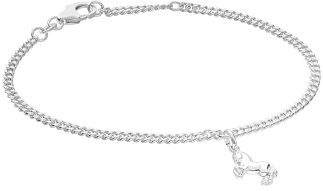 trendor Mädchen-Armband mit Pferd 925 Silber Rhodiniert Panzerband 21583 | diamantiertes Flachpanzerband, eleganter Armschmuck für Jugendliche und Kinder,