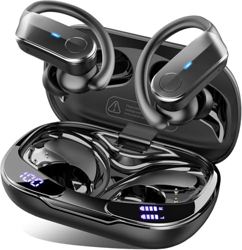 Ordtop Wireless Earbuds Sports, 2026 Bluetooth 5.4 Headphones Running | IPX8 Waterproof 70H Deep Bass Over Ear Buds, ENC Noise Cancelling Earphones with Earhooks, USB-C Headset for Workout/Gym