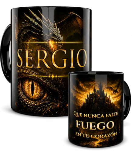 Taza personalizada con nombre y dedicatoria para fans de dragones y fantasía épica, regalo original para frikis, gamers, cumpleaños y amantes de la aventura (Dragón Negro)