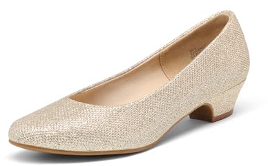 DREAM PAIRS Decollete Donna Tacco Basso,Oro/Glitter,40