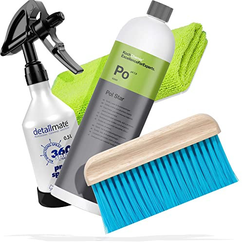 detailmate Kwazar Mercury PRO+ Interior Cleaning Set - Koch Chemie Pol Star - Textile, Leather & Alcantar Cleaner 1L by Kwazar Mercury PRO+ 360 Degree Spray Bottle 0.5 L, Microfibre Cloth - Upholstery