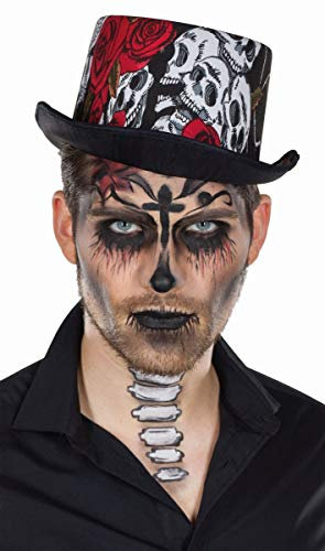Rubie's 4125081-59 Zylinder Totenkopf Rosen Muster Zombie Hut Accessoire Halloween, Multi-Colored