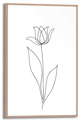 REINDERS Gerahmtes Bild, Tulpe Gezeichnet, Wohnzimmer, Blumen und Pflanzen, Deko aesthetic, Bilder, Wanddeko, Room Decor, Holz, Mehrfarbig, 20 x 30 cm