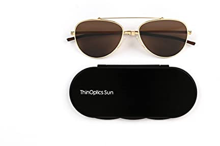 ThinOptics Sonnenbrille im Pilotenstil, verspiegelte polarisierte braune Gläser mit goldenem Rahmen, Unisex-Sonnenbrille mit Aluminiumgehäuse