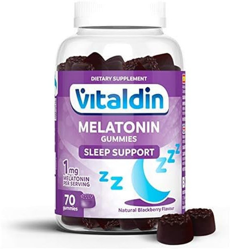 VITALDIN Melatonina Gummies – 1 mg per dose – 70 Caramelle Gommose (fornitura per 2 mesi) gusto Mora – Aiuta a Regolare il Ciclo del Sonno – Senza Glutine- per Bambini e Adulti
