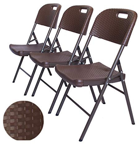 TRUTZHOLM Klappstuhl bis 150 kg in Rattan Optik Gartenstuhl im 3er Set Rattan Holzoptik - Stuhl für Garten Balkon Terasse Campingstuhl