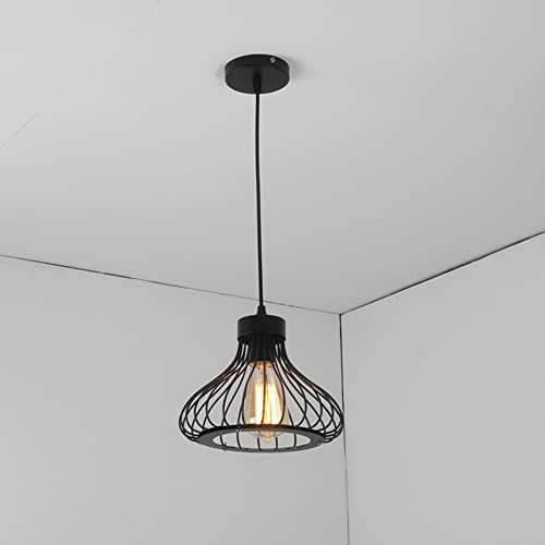 Mengjay Industrielampe Kronleuchter Industrielle Hängeleuchte Vintage Pendelleuchte mit Käfig Loft Hängelampe Esszimmer Lampe Metall Schwarz für Küche, Wohnzimmer, Schlafzimmer Restaurant