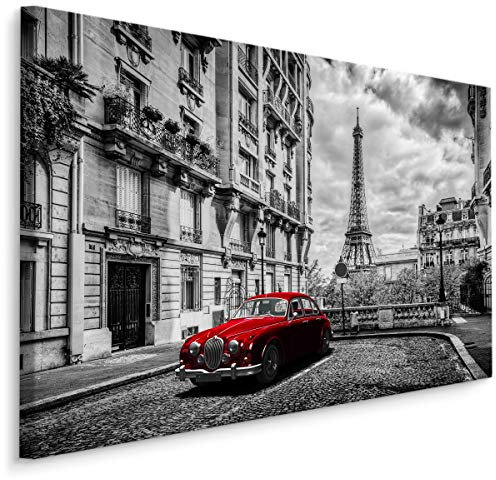 Muralo Leinwandbilder 70x50 Paris Stadt Eiffelturm Leinwand Wandbild Kunstdruck Architektur Gebäude Gasse Auto Schlafzimmer Wohnzimmer Wanddekoration Design XXL 509 Br. 70 cm x Hö. 50 cm