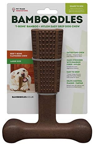 Bamboodles T-Bone Dog Chew Toy – Large | Beef Flavour | Long Lasting Dog Chew for Large Dogs | Durable Chew toy to Support Chewing and Oral Health