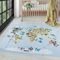 Carpettex Kinderteppich rutschfest | Weltkarte mit Tieren Design 100 x 150 cm | Kein Abwurf | Kurzflor und Waschbarer Spielteppich für Kinderzimmer für Mädchen und Jungen | Blau Meer, Pinguin, Wal