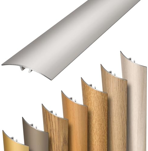 Dalsys Übergangsprofil selbstklebend 186cm x 30mm Silber Aluminium | Stecken oder Kleben, Höhenausgleichsprofil, Laminat Übergangsschiene, Vinyl Anpassungsprofil, Übergangsleiste Boden