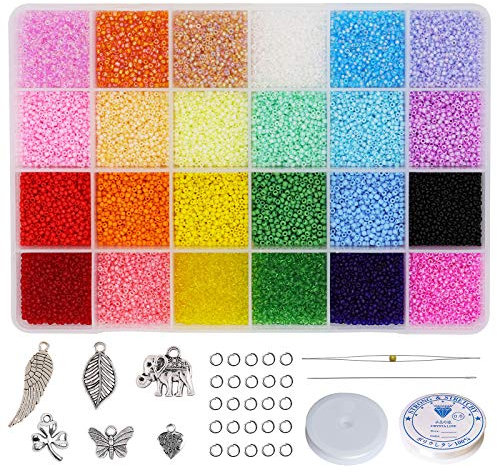Bala&Fillic Size 2mm Glass Seed Beads About 21600pcs in Box, 12/0 Small Craft Seed Beads for Jewelry Making 24 Colors petites perles de rocaille pour la fabrication de bijoux