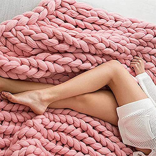 XWCG Couverture Tricotée Épaisse Plaid Grosse Maille Laine Grosse Douce Et Chaude pour Sofa Natte de Couchage Couverture en Tricot - Couverture pour La Maison - Cadeau,Rose,100 * 100cm