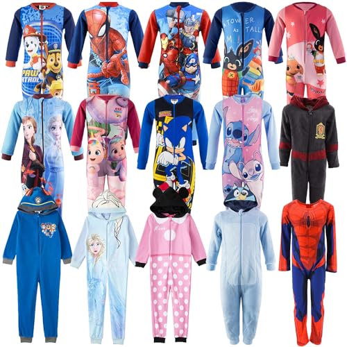 Characters Cartoons - Bambina-o Pigiama Intero con Zip Tutona da casa in Pile - Prodotto Originale [ Rosso 2083-6 Anni]