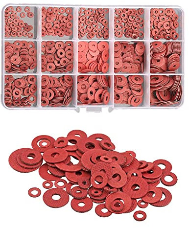CONPHERON 690 Stück Rot Stahl Papierfaser Flache Unterlegscheiben Set Isolationswascher Fiber Washer Sortiment Kit M2 M3 M4 M5 M6 M8